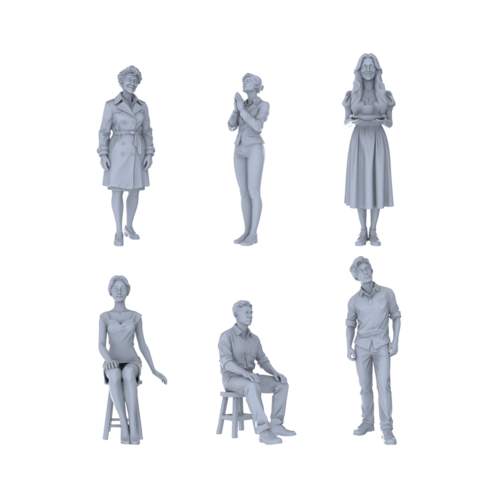 Yao's Studio LYTR201 Unpainted Miniature 6-Piece Set - City Pedestrians & Caf¡§| Visitors Scene Models for Hobbyists Miniatures Diorama Resin Figures 3D Printed Resin Model Kit by SSMODEL