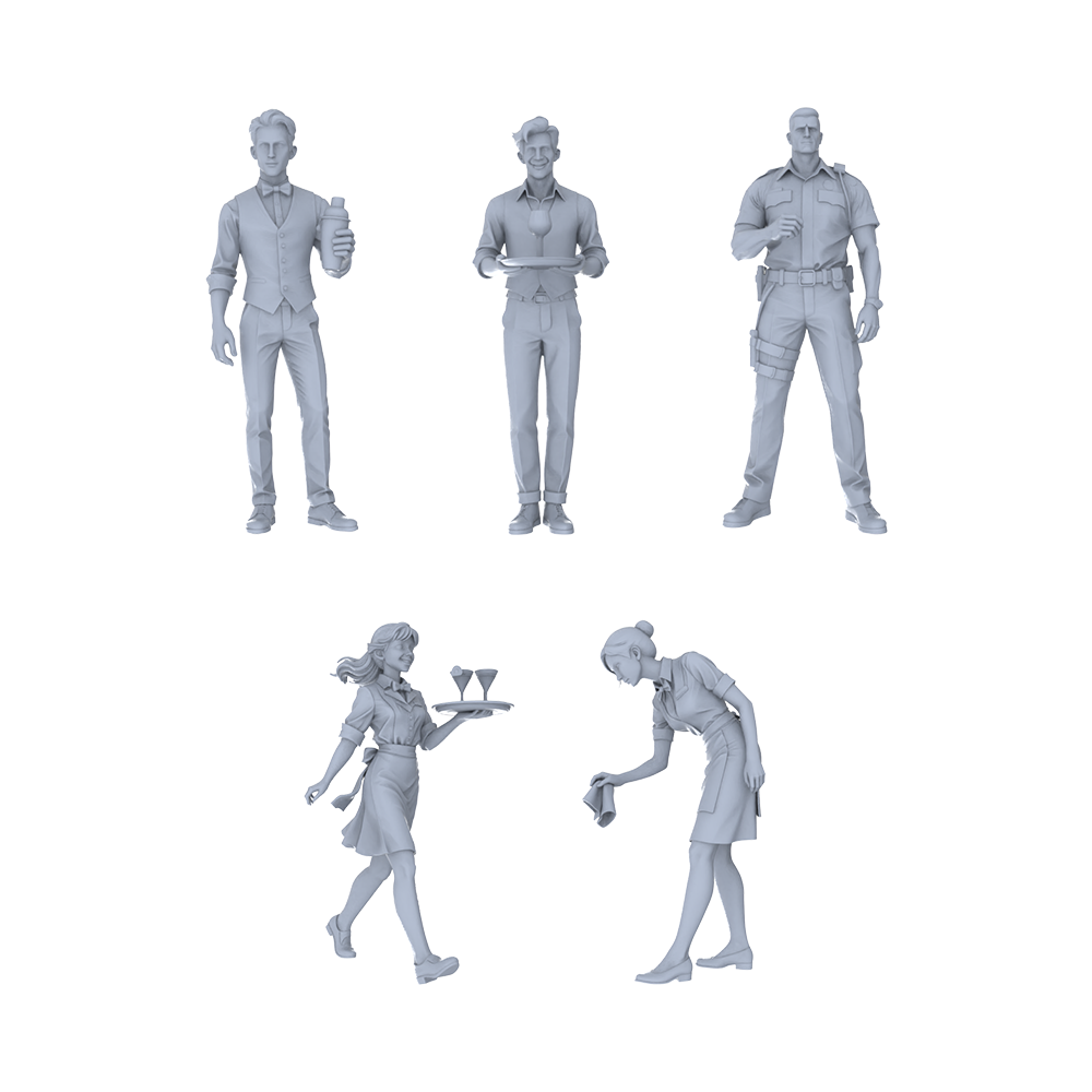 Yao's Studio LYTR211 Unpainted Miniature 5-Piece Set - Restaurant & Caf¡§| Service Team Scene Models for Realistic Dioramas Miniatures Diorama Resin Figures 3D Printed Resin Model Kit by SSMODEL