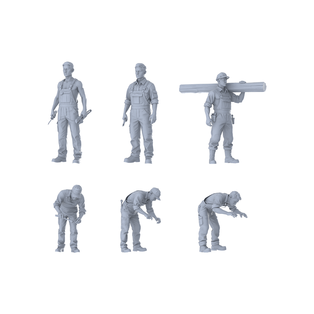 MRY-SFW LYTR598 Modern Workwear Style Multi-Pose Male Six-Person Set Miniature Car Diorama Figures Scene Props Accessories Resin 3D Printed Resin Model Kit by SSMODEL
