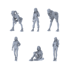 MRY-SFW LYTR653 Modern Trendy Street Style Young Female Multi-Pose Six-Person Set Miniature Car Diorama Figures Scene Props Accessories Resin 3D Printed Resin Model Kit by SSMODEL