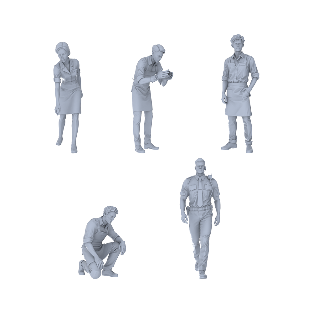 Yao's Studio LYTR213 Unpainted Miniature 5-Piece Set - Multi-Role Service Staff & Security Scene Models for Detailed Dioramas Miniatures Diorama Resin Figures 3D Printed Resin Model Kit by SSMODEL