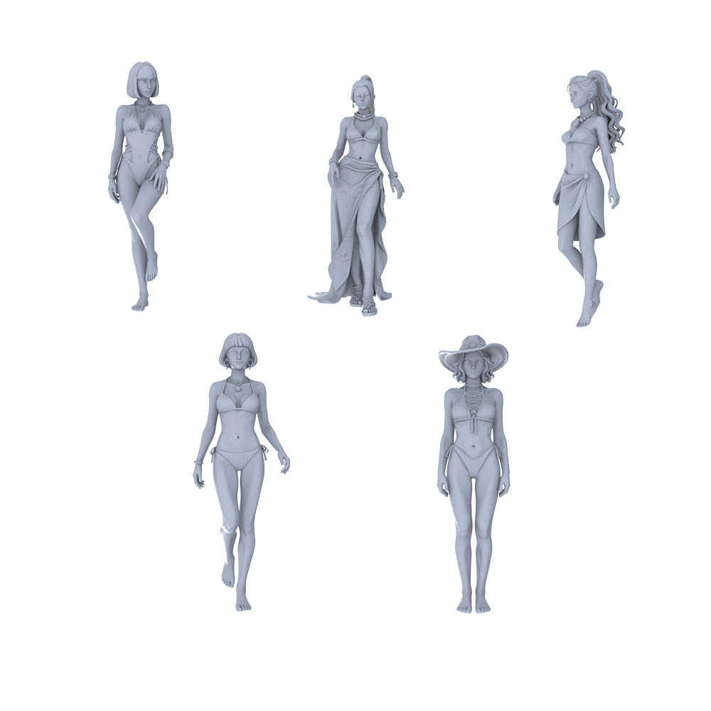 MRY-SFW LYTR734 Modern Beach Swimwear Female 5 pcs Miniature Car Diorama Figures Scene Props Accessories Resin 3D Printed Resin Model Kit by SSMODEL