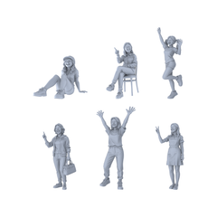 MRY-SFW LYTR575 Modern Energetic Teenage Girls Pose Group of 6 Miniature Car Diorama Figures Scene Props Accessories Resin 3D Printed Resin Model Kit by SSMODEL
