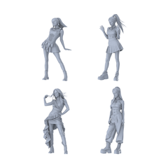 MRY-SFW LYTR630 Modern Hot Girl Trend Style Young Female Multi-Pose Four-Person Set Miniature Car Diorama Figures Scene Props Accessories Resin 3D Printed Resin Model Kit by SSMODEL