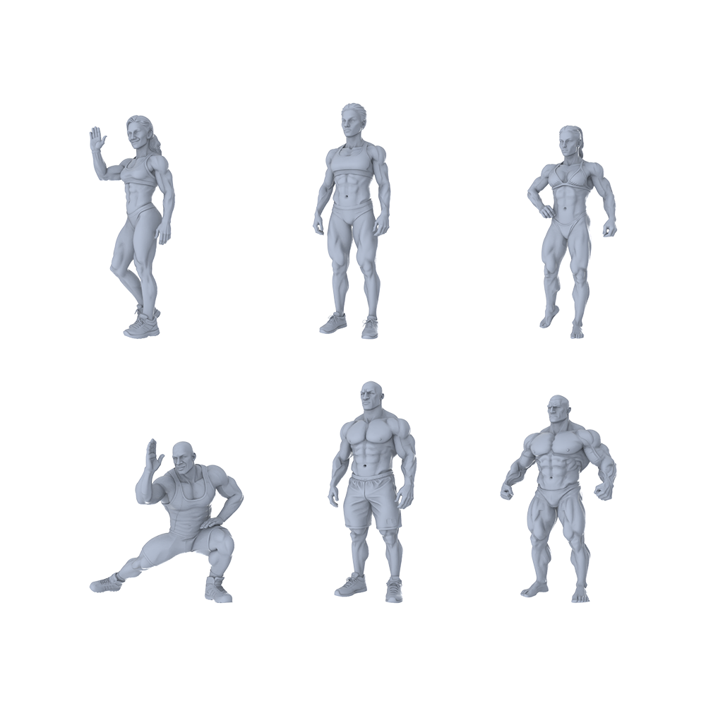 Yao's Studio LYTR314 6-Pack Unpainted Fitness Figures | Ideal for Scene Building & Custom Art Miniatures Diorama Resin Figures 3D Printed Resin Model Kit by SSMODEL