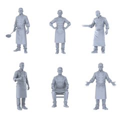 MRY-SFW LYTR690 Modern Figure Chef Western Cuisine 6 pcs Miniature Car Diorama Figures Scene Props Accessories Resin 3D Printed Resin Model Kit by SSMODEL