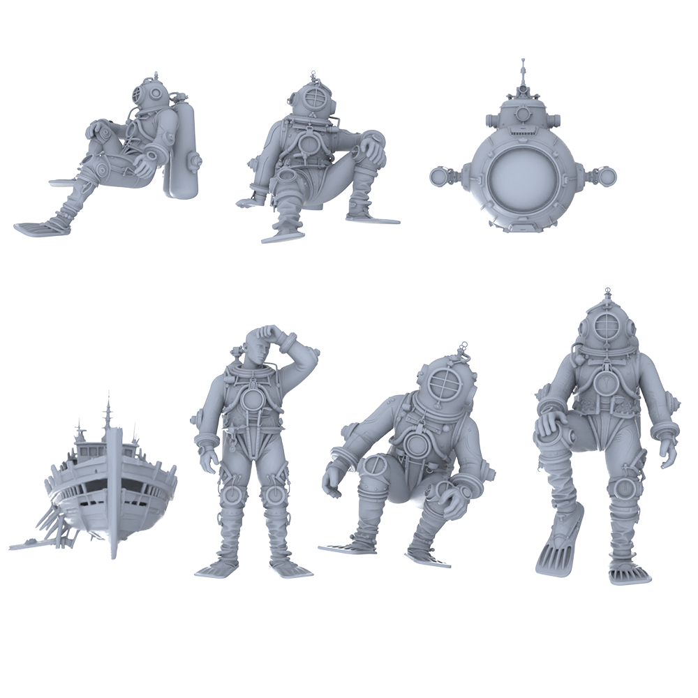 MRY-SFW LYGR472 Historical Divers Seven-Person Daily Routine 2 3D Printed Resin Model Kit by SSMODEL