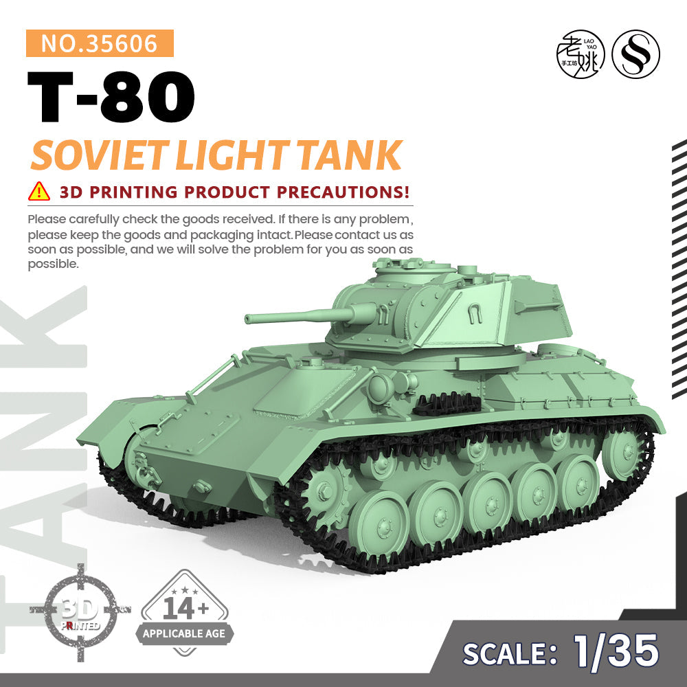 SSMODEL 606 Military Armoured Model Kit Soviet T-80 Light Tank 3D Printed Resin Model Kit by SSMODEL