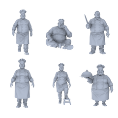 MRY-SFW LYTR688 Modern Figure Fat Chef Food Service 6 pcs Miniature Car Diorama Figures Scene Props Accessories Resin 3D Printed Resin Model Kit by SSMODEL