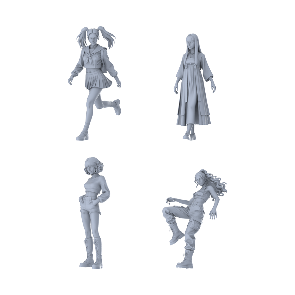 MRY-SFW LYTR643 Modern Style Mix Young Female Multi-Pose Four-Person Set Miniature Car Diorama Figures Scene Props Accessories Resin 3D Printed Resin Model Kit by SSMODEL