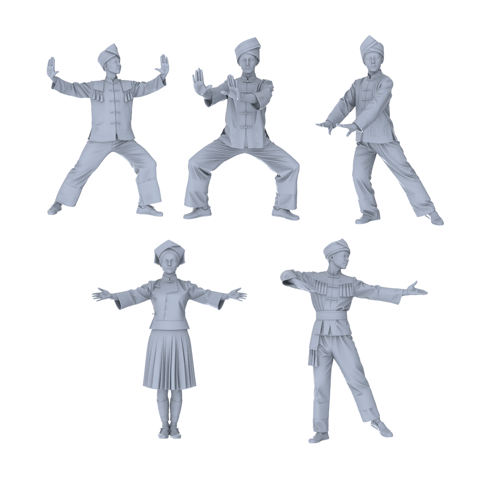 MRY-SFW LYTR764 Zhuang Traditional Dance Figure 5 pcs Miniature Car Diorama Figures Scene Props Accessories Resin 3D Printed Resin Model Kit by SSMODEL