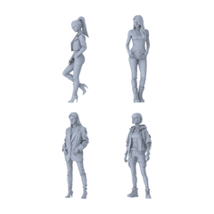MRY-SFW LYTR642 Modern Multi-Style Young Female Multi-Pose Four-Person Set Miniature Car Diorama Figures Scene Props Accessories Resin 3D Printed Resin Model Kit by SSMODEL