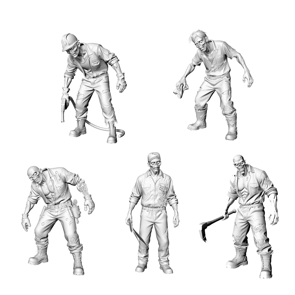 MRY-SFW LYGR312 3D Printed Gas Station & Mechanic Zombies Set ¡§C Attendant, Technician, Tire Worker, Car Wash, Storekeeper Model Kit 3D Printed Resin Model Kit by SSMODEL
