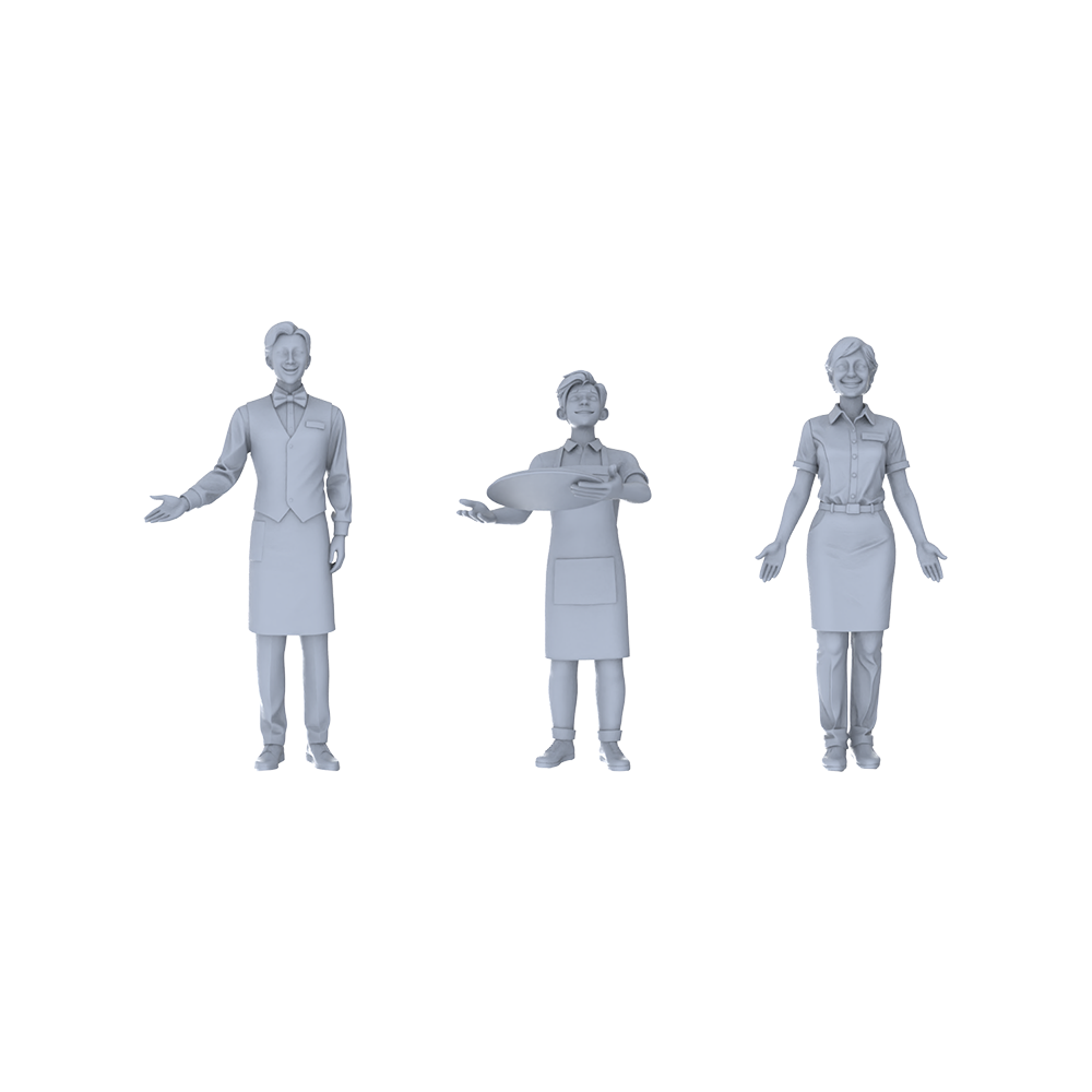 Yao's Studio LYTR199 Unpainted Miniature 3-Piece Set - Restaurant Waiter & Clerk Scene Models for Detailed Diorama Building Miniatures Diorama Resin Figures 3D Printed Resin Model Kit by SSMODEL