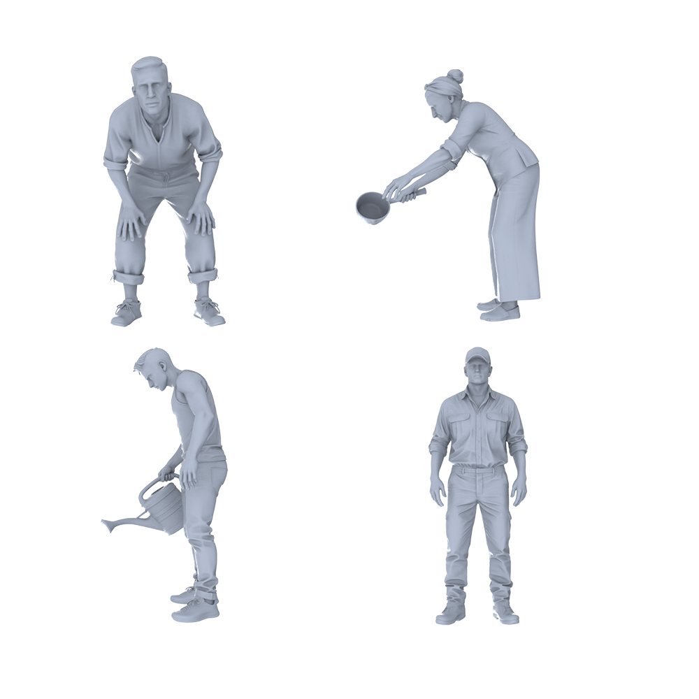 MRY-SFW LYTR779 Gardening Watering Figure 4 pcs Miniature Car Diorama Figures Scene Props Accessories Resin 3D Printed Resin Model Kit by SSMODEL