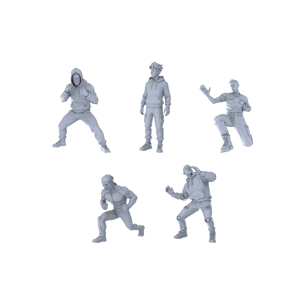 Yao's Studio LYTR320 Unpainted Street Action Figures 5-Pack | For Diorama & Hobby Painting Miniatures Diorama Resin Figures 3D Printed Resin Model Kit by SSMODEL