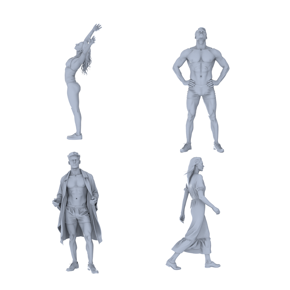 MRY-SFW LYTR745 Modern Casual Pose Figure 4 pcs Miniature Car Diorama Figures Scene Props Accessories Resin 3D Printed Resin Model Kit by SSMODEL