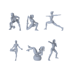 MRY-SFW LYTR570 Modern Fitness Sportswomen Pose Group of 6 Miniature Car Diorama Figures Scene Props Accessories Resin 3D Printed Resin Model Kit by SSMODEL