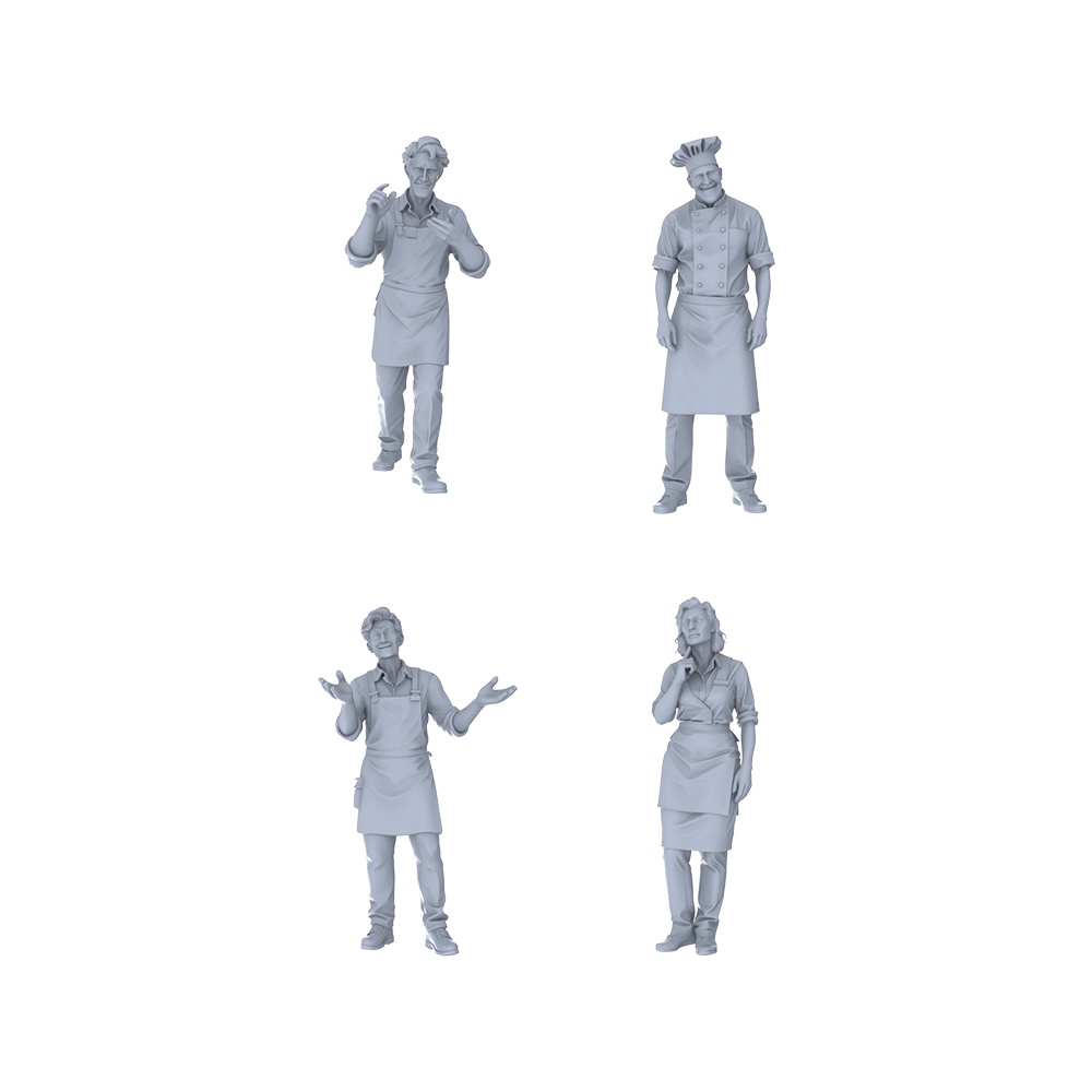 Yao's Studio LYTR198 Unpainted Miniature 4-Piece Set - Food Service Staff Models for Lifelike Diorama Projects Miniatures Diorama Resin Figures 3D Printed Resin Model Kit by SSMODEL