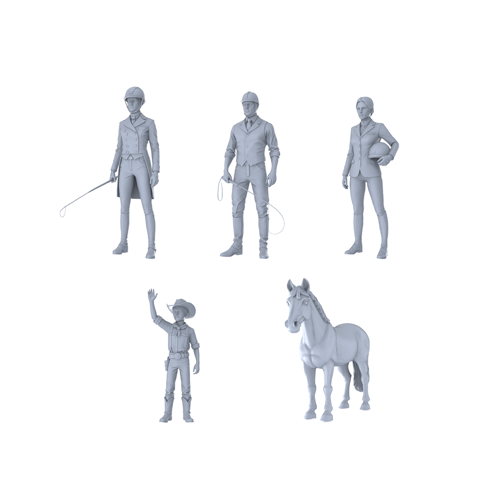 MRY-SFW LYTR354 Equestrian Quintet 5-Piece Set, Riders Horse, DIY Paintingation Miniature Car Diorama Figures Scene Props Accessories Resin 3D Printed Resin Model Kit by SSMODEL