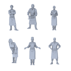 MRY-SFW LYTR689 Modern Figure Chef Sushi 6 pcs Miniature Car Diorama Figures Scene Props Accessories Resin 3D Printed Resin Model Kit by SSMODEL