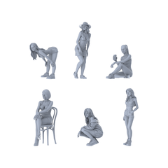 MRY-SFW LYTR651 Modern Casual Hot Girl Style Young Female Multi-Pose Six-Person Set Miniature Car Diorama Figures Scene Props Accessories Resin 3D Printed Resin Model Kit by SSMODEL