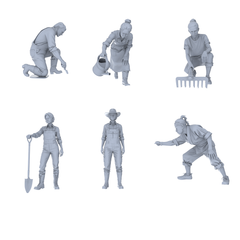 MRY-SFW LYTR767 Gardening Laboring Figure 6 pcs Miniature Car Diorama Figures Scene Props Accessories Resin 3D Printed Resin Model Kit by SSMODEL