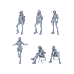 MRY-SFW LYTR519 Modern Street Trend Women Cool Group of 6 Miniature Car Diorama Figures Scene Props Accessories Resin 3D Printed Resin Model Kit by SSMODEL