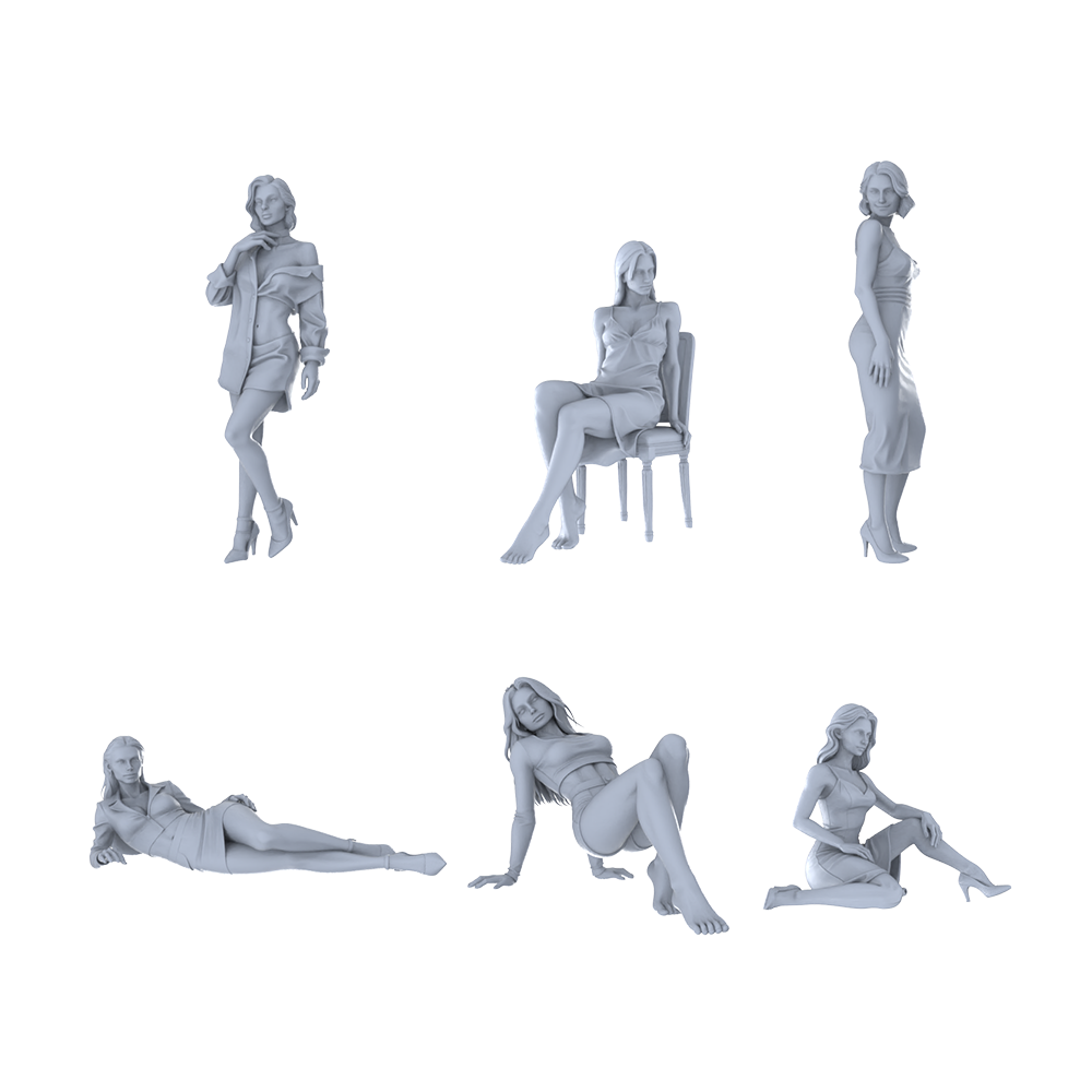 MRY-SFW LYTR559 Modern Urban Fashion Women Pose Group of 6 Miniature Car Diorama Figures Scene Props Accessories Resin 3D Printed Resin Model Kit by SSMODEL