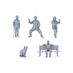 Yao's Studio LYTR219 Unpainted Miniature Urban Scene 5-Piece Set - Elderly Exercising, Resting on Bench & Cat for Diorama Creation Miniatures Diorama Resin Figures 3D Printed Resin Model Kit by SSMODEL
