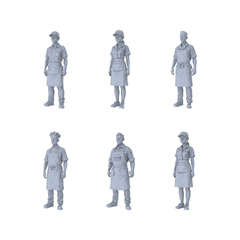 Yao's Studio LYTR306 Unpainted Restaurant Staff Miniatures 6-Pack | For Diorama & Hobby Painting Miniatures Diorama Resin Figures 3D Printed Resin Model Kit by SSMODEL