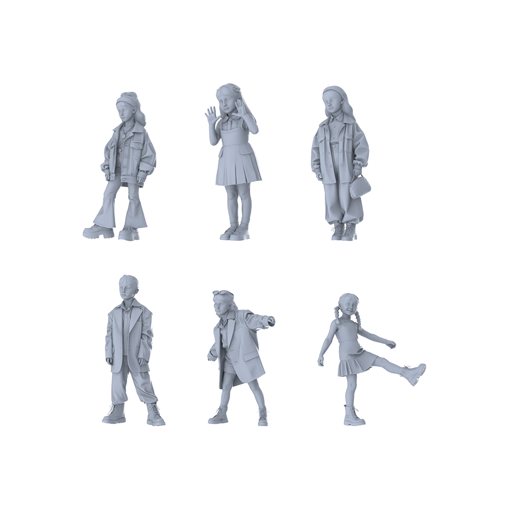 MRY-SFW LYTR634 Modern Trend Mix Style Children Multi-Pose Six-Person Set Miniature Car Diorama Figures Scene Props Accessories Resin 3D Printed Resin Model Kit by SSMODEL