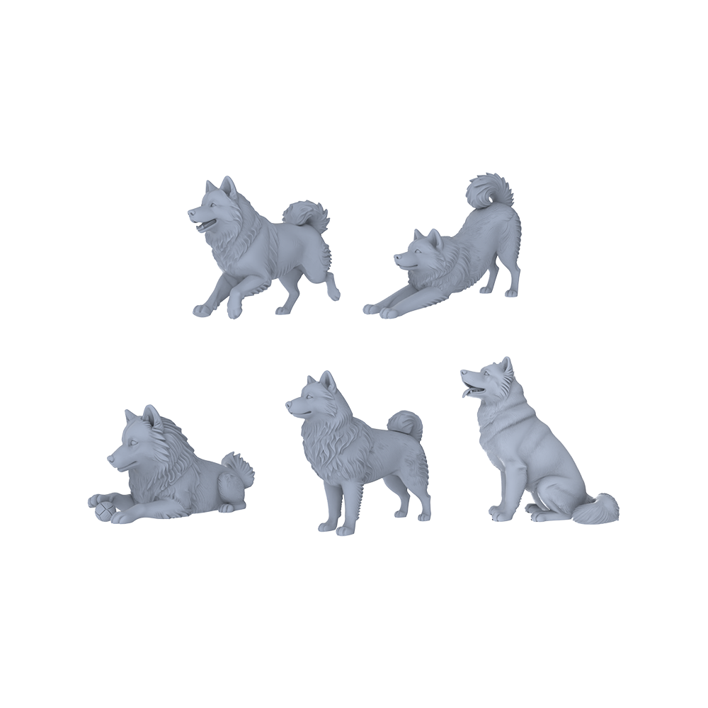 Yao's Studio LYTR251 Alaskan Malamute Resin Miniature Model 5-Figure Set, Unpainted Cute Interactive Pet Figures, DIY Painting Scene Decoration Miniatures Diorama Resin Figures 3D Printed Resin Model Kit by SSMODEL
