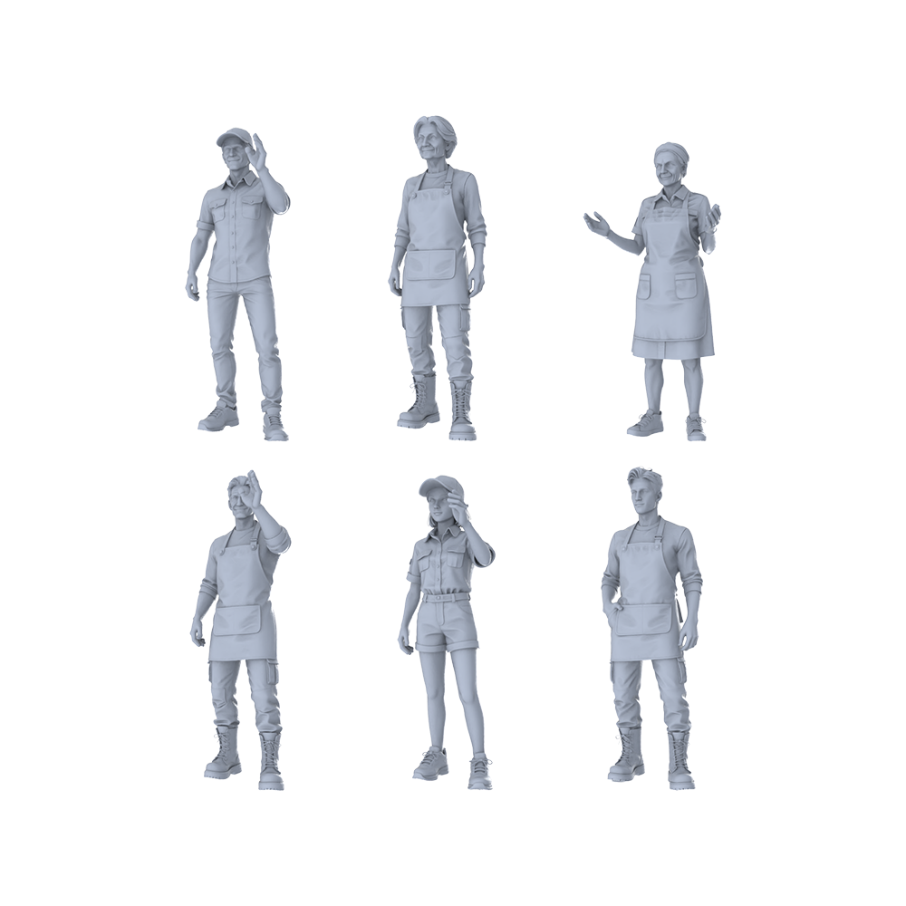 MRY-SFW LYTR372 Food Service Staff 6-Pack, Ideal Restaurant, Tabletop Painting Miniature Car Diorama Figures Scene Props Accessories Resin 3D Printed Resin Model Kit by SSMODEL