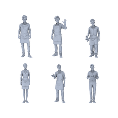 Yao's Studio LYTR197 Unpainted Miniature 6-Piece Set - Service Personnel Figures to Build Immersive Street Scenes Miniatures Diorama Resin Figures 3D Printed Resin Model Kit by SSMODEL