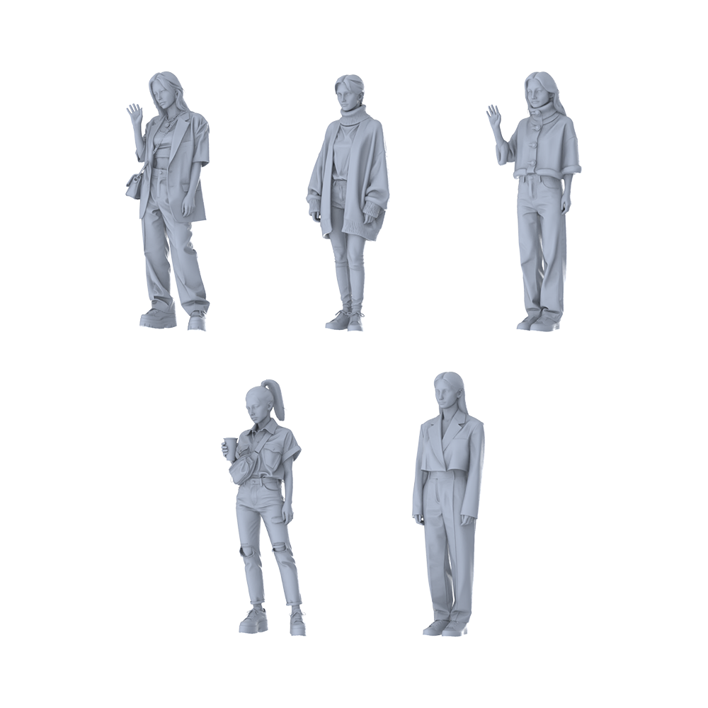 MRY-SFW LYTR636 Modern Minimalist Commute Style Young Female Multi-Pose Five-Person Set Miniature Car Diorama Figures Scene Props Accessories Resin 3D Printed Resin Model Kit by SSMODEL