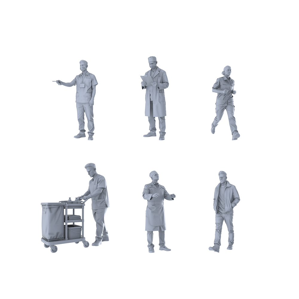 MRY-SFW LYTR522 Modern Medical Staff Healthcare Group of 6 Miniature Car Diorama Figures Scene Props Accessories Resin 3D Printed Resin Model Kit by SSMODEL