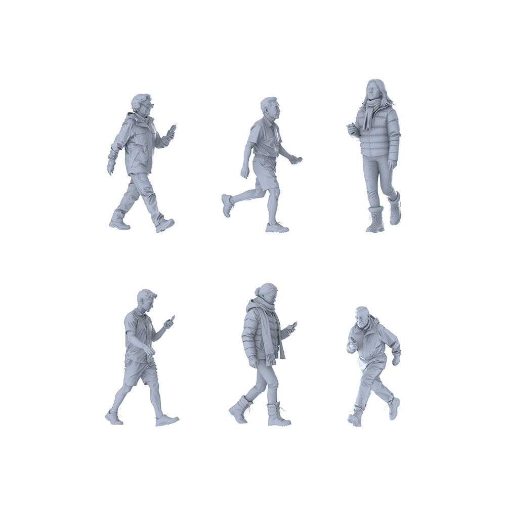 MRY-SFW LYTR674 Modern Phone-Watching Walking Style Multi-Character Multi-Pose Six-Person Set Miniature Car Diorama Figures Scene Props Accessories Resin 3D Printed Resin Model Kit by SSMODEL