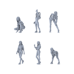 MRY-SFW LYTR661 Modern Casual Daily Style Young Female Multi-Pose Six-Person Set Miniature Car Diorama Figures Scene Props Accessories Resin 3D Printed Resin Model Kit by SSMODEL