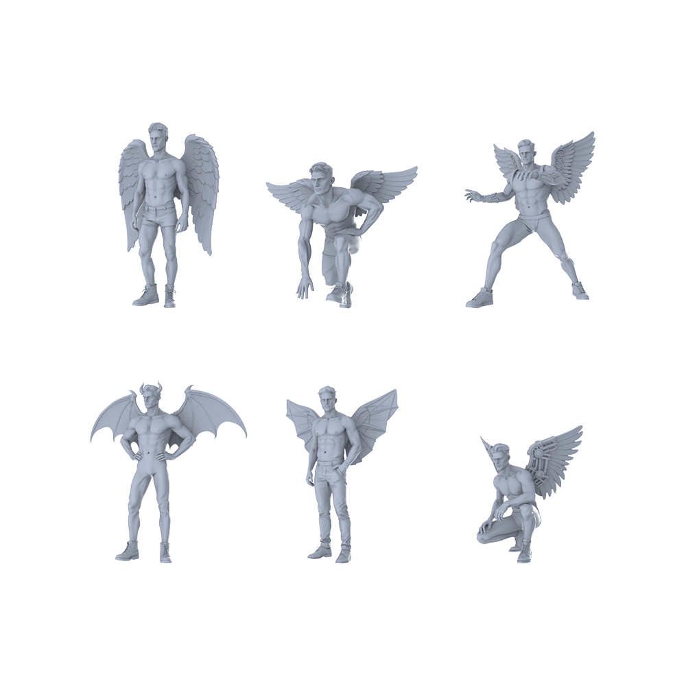 MRY-SFW LYTR468 Fantasy World Winged Beings Angel Demon Group of 6 Miniature Car Diorama Figures Scene Props Accessories Resin 3D Printed Resin Model Kit by SSMODEL