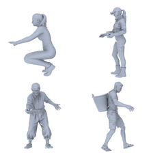 MRY-SFW LYTR766 Outdoor Laboring Figure 4 pcs Miniature Car Diorama Figures Scene Props Accessories Resin 3D Printed Resin Model Kit by SSMODEL