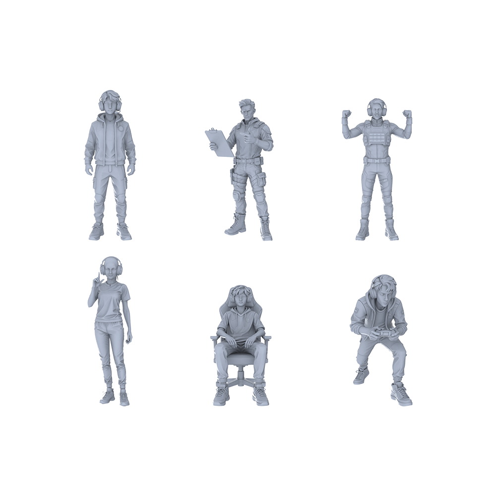 Yao's Studio LYTR246 Esports & Tactical Characters Resin Miniature Model 6-Figure Set, Unpainted Gamer & Commander Figures, DIY Painting Scene Decoration Miniatures Diorama Resin Figures 3D Printed Resin Model Kit by SSMODEL