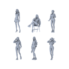 MRY-SFW LYTR632 Modern Urban Hot Girl Style Young Female Multi-Pose Six-Person Set Miniature Car Diorama Figures Scene Props Accessories Resin 3D Printed Resin Model Kit by SSMODEL