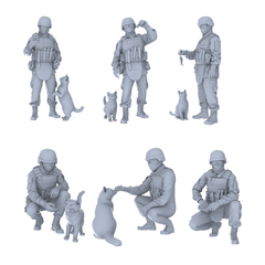 MRY-SFW LYGR494 Modern Ukrainian Army Six-Person Playing with Cat 3D Printed Resin Model Kit by SSMODEL