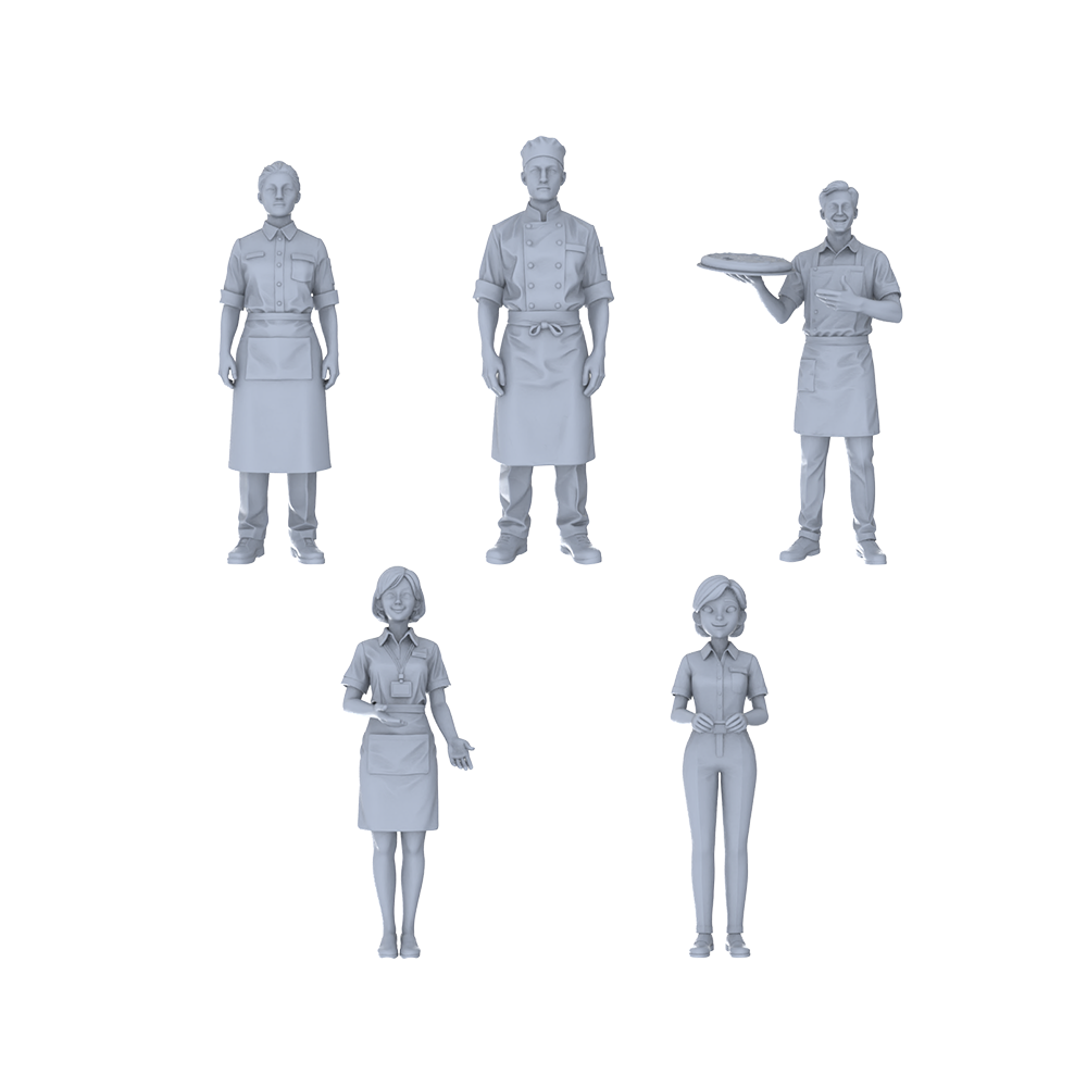 Yao's Studio LYTR225 5-Piece Unpainted Miniature Food Service Set - Perfect for Restaurant, Cafe & Market Dioramas Miniatures Diorama Resin Figures 3D Printed Resin Model Kit by SSMODEL