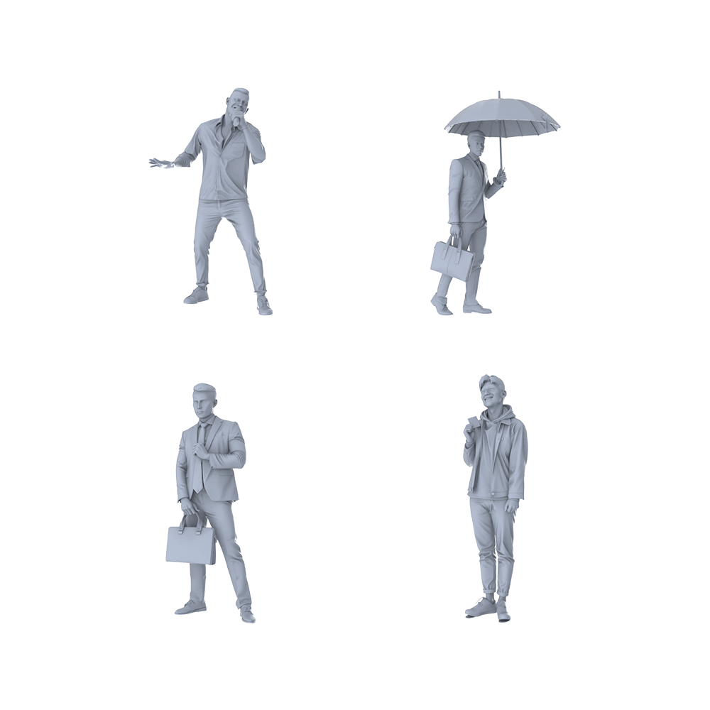 MRY-SFW LYTR454 Modern Urban Life Men Commuting Quartet 4-Piece Set Featuring Business Casual Styles with Mobile Phone and Umbrella Props, Perfect Citys and Multi-Texture Painting Miniature Car Diorama Figures Scene Props Accessories Resin 3D Printed Resin Model Kit by SSMODEL
