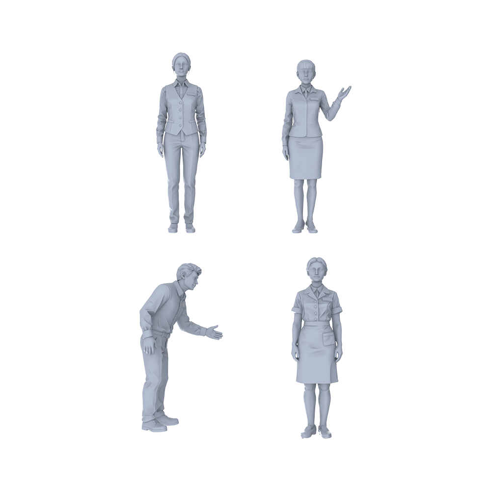 Yao's Studio LYTR235 Miniature Welcome Reception 4-Piece Unpainted Models - Hotel & Shop Service Figures for DIY Diorama & Custom Painting Miniatures Diorama Resin Figures 3D Printed Resin Model Kit by SSMODEL