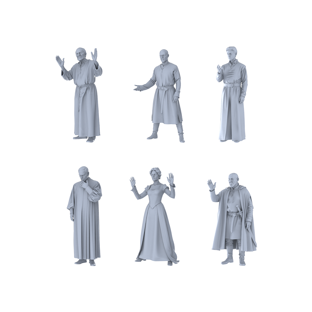 MRY-SFW LYTR543 Medieval European Commoners Six in Oratorical Poses Miniature Car Diorama Figures Scene Props Accessories Resin 3D Printed Resin Model Kit by SSMODEL