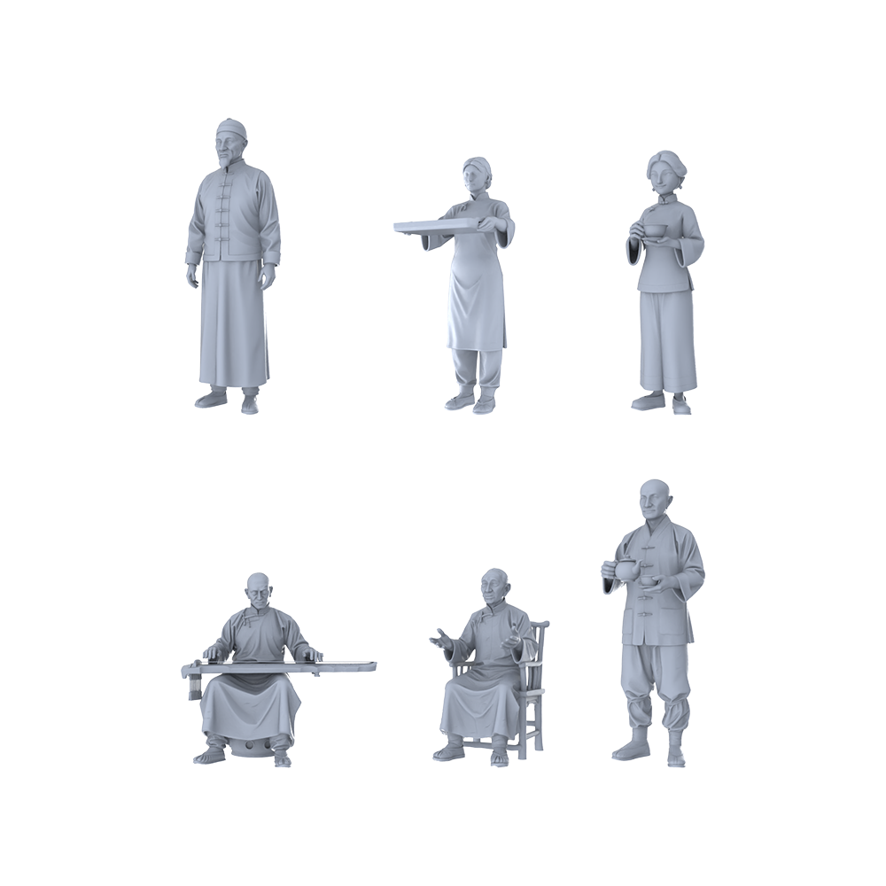 MRY-SFW LYTR566 Modern Folk Street Characters Pose Group of 6 Miniature Car Diorama Figures Scene Props Accessories Resin 3D Printed Resin Model Kit by SSMODEL