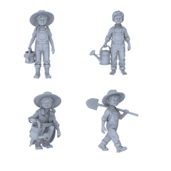MRY-SFW LYTR781 Children Gardening Laboring Figure 4 pcs Miniature Car Diorama Figures Scene Props Accessories Resin 3D Printed Resin Model Kit by SSMODEL